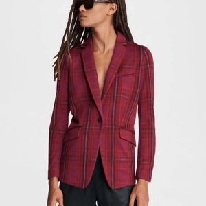 Rag & Bone Margot Viscose Plaid Blazer Burgundy size 8 NWOT